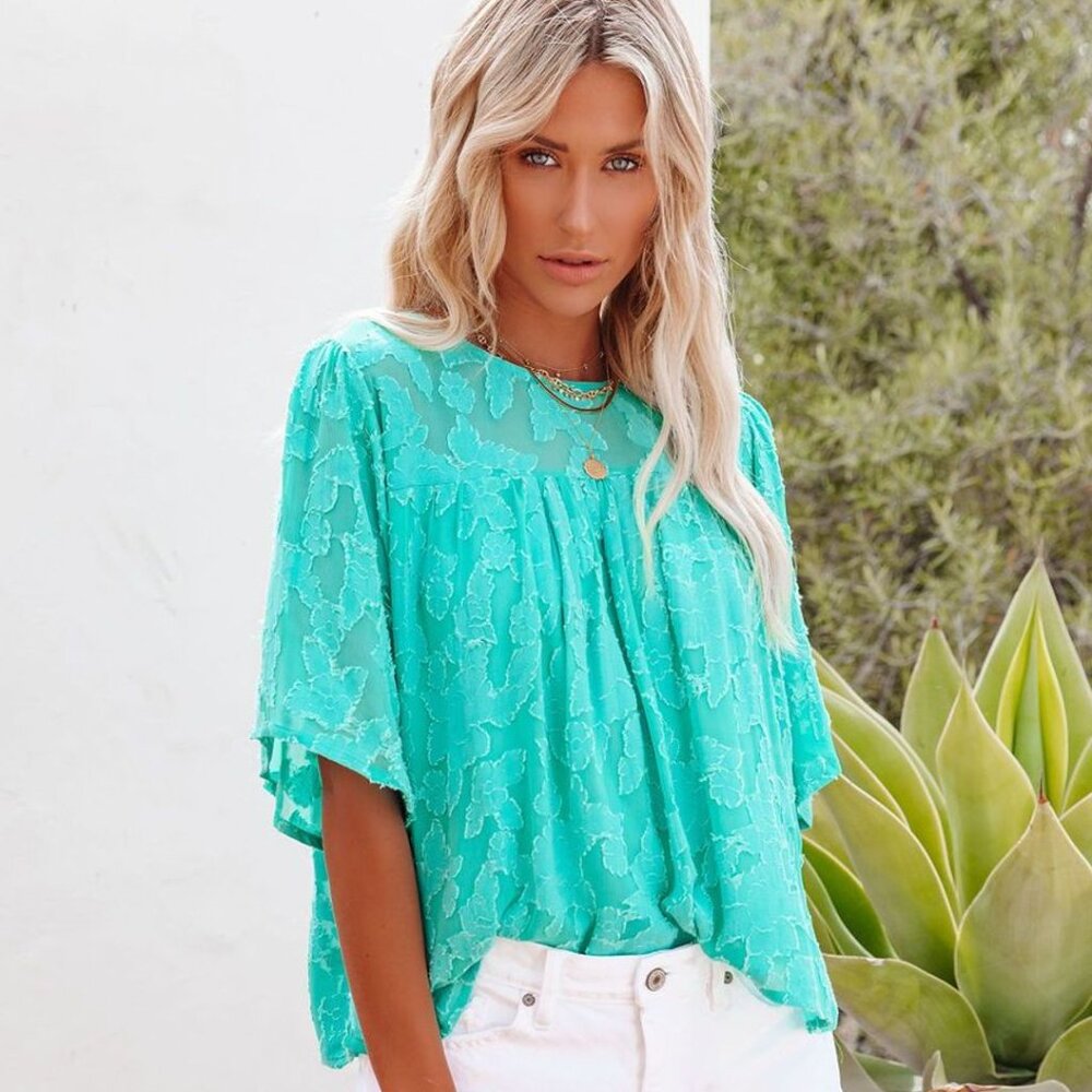 NWT - Vici - Floral Textured Babydoll Blouse - Arcadia Green - Medium